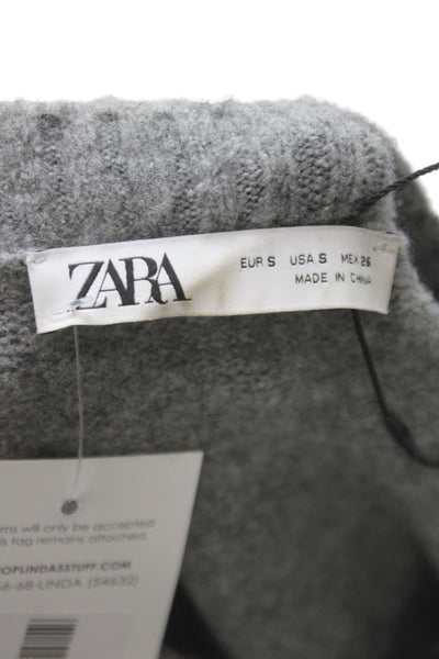Zara Womens Gray Acrylic Pullover Sweater Crew Neck Long Sleeve Size S