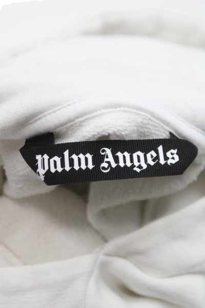 Palm Angels Mens Pullover Hoodie White Cotton Graphic Logo Size L
