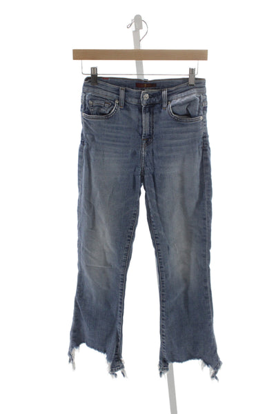 7 For All Mankind Women Cropped Blue Mid-Rise Cotton Blend Jeans Size 25