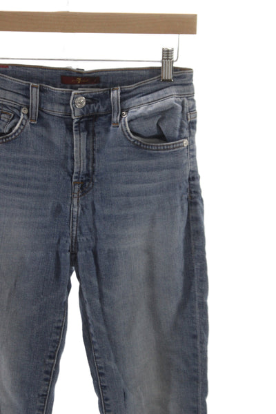 7 For All Mankind Women Cropped Blue Mid-Rise Cotton Blend Jeans Size 25