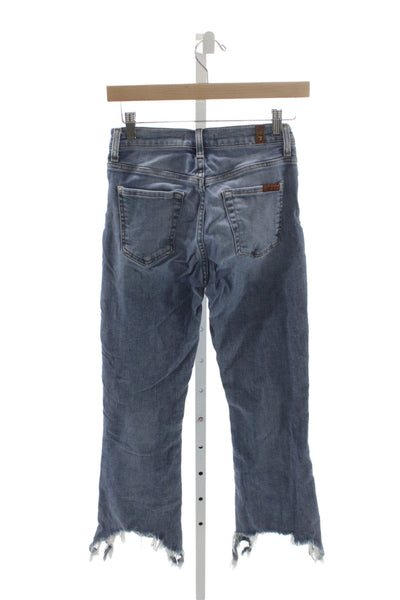 7 For All Mankind Women Cropped Blue Mid-Rise Cotton Blend Jeans Size 25