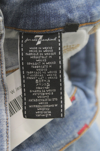 7 For All Mankind Women Cropped Blue Mid-Rise Cotton Blend Jeans Size 25