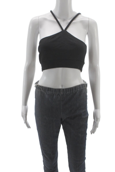 The Range Womens Cropped Sleeveless Cotton Crew Neck T-Shirt Beige Size M