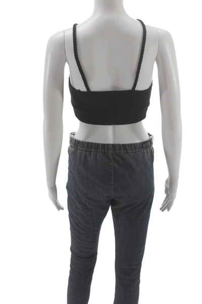 The Range Womens Cropped Sleeveless Cotton Crew Neck T-Shirt Beige Size M