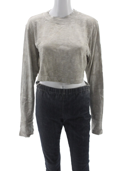 The Range Womens Cropped Sleeveless Cotton Crew Neck T-Shirt Beige Size M
