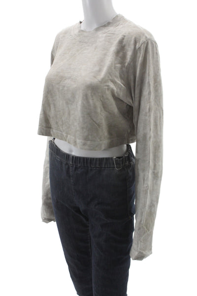 The Range Womens Cropped Sleeveless Cotton Crew Neck T-Shirt Beige Size M