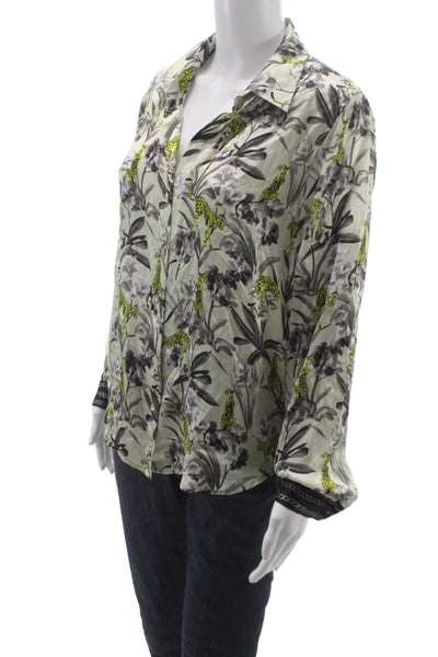 L'Agence Womens Silk Animal Print Collared Button-Up Multicolor Size M