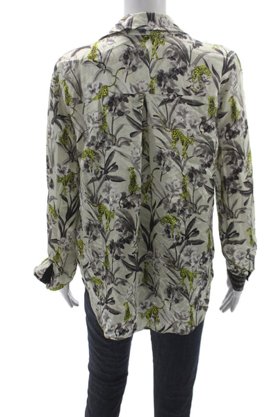 L'Agence Womens Silk Animal Print Collared Button-Up Multicolor Size M