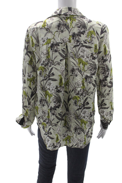 L'Agence Womens Silk Animal Print Collared Button-Up Multicolor Size M
