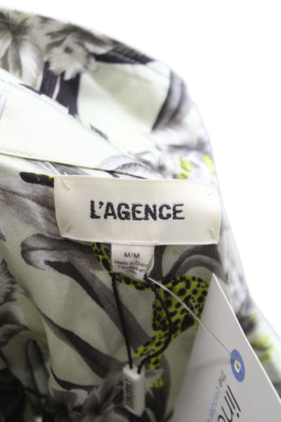L'Agence Womens Silk Animal Print Collared Button-Up Multicolor Size M