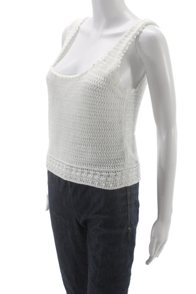 Vince Women Bohemian Basic Cotton Scoop Neck Sleeveless Tank White Size M