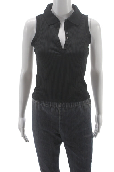 MNG Womens Black Cotton Collared Sleeveless Polo Top Size M