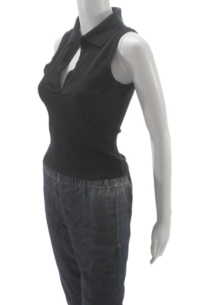 MNG Womens Black Cotton Collared Sleeveless Polo Top Size M