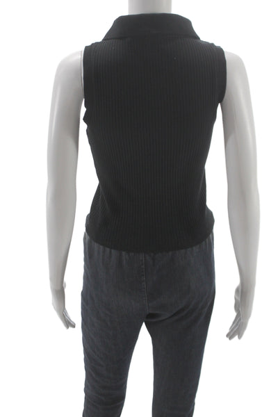 MNG Womens Black Cotton Collared Sleeveless Polo Top Size M