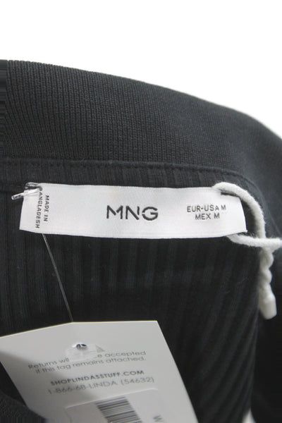 MNG Womens Black Cotton Collared Sleeveless Polo Top Size M