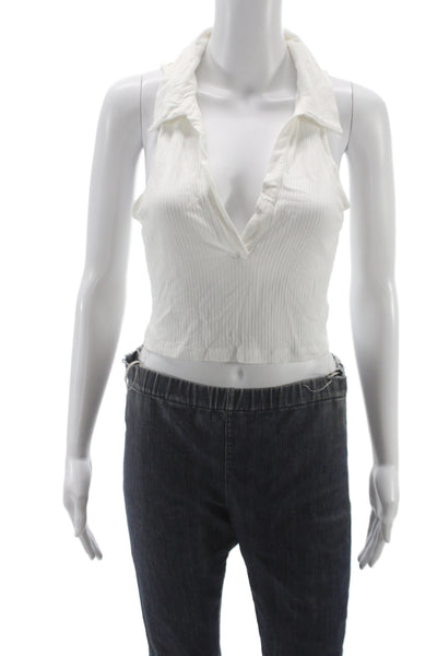 The Range Womens White Viscose Cropped Collared Tank Sleeveless Size M