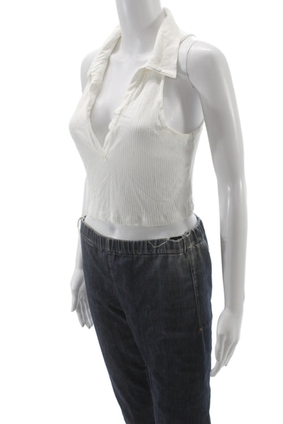 The Range Womens White Viscose Cropped Collared Tank Sleeveless Size M