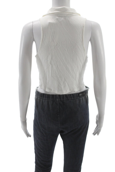 The Range Womens White Viscose Cropped Collared Tank Sleeveless Size M