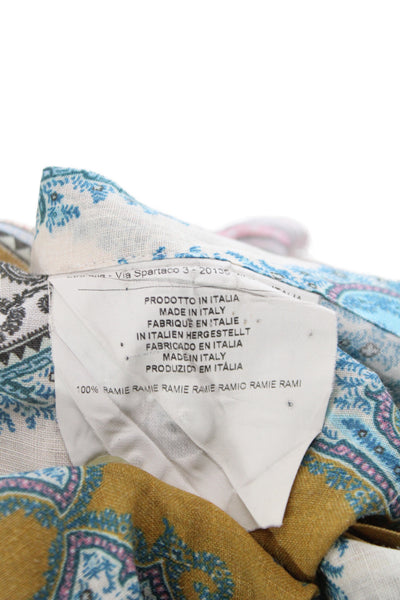 Etro Milano Women Sleeveless Paisley Collared Button-Up Ramie Top Size 40