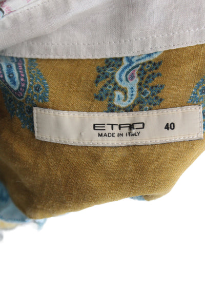 Etro Milano Women Sleeveless Paisley Collared Button-Up Ramie Top Size 40