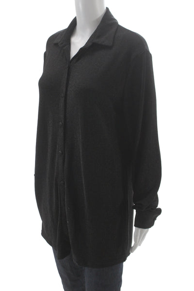 Muze Womens Black Collared Tunic Button Up Long Sleeve Polyester Sparkle Size L