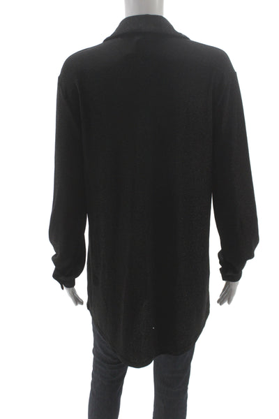 Muze Womens Black Collared Tunic Button Up Long Sleeve Polyester Sparkle Size L