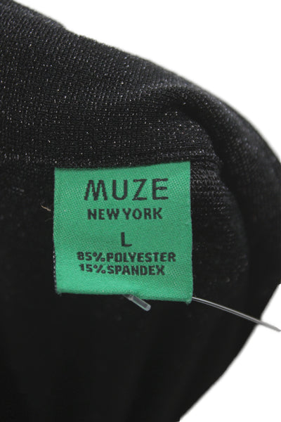 Muze Womens Black Collared Tunic Button Up Long Sleeve Polyester Sparkle Size L