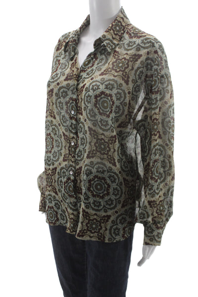Zara Women Geometric Collared Button-Up Long Sleeve Multicolor Size L