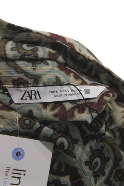 Zara Women Geometric Collared Button-Up Long Sleeve Multicolor Size L