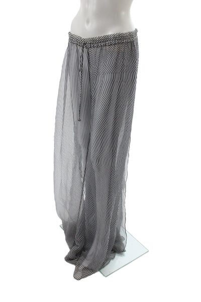 Sinesia Karol Womens Black Striped Silk Palazzo Pants Drawstring Size M
