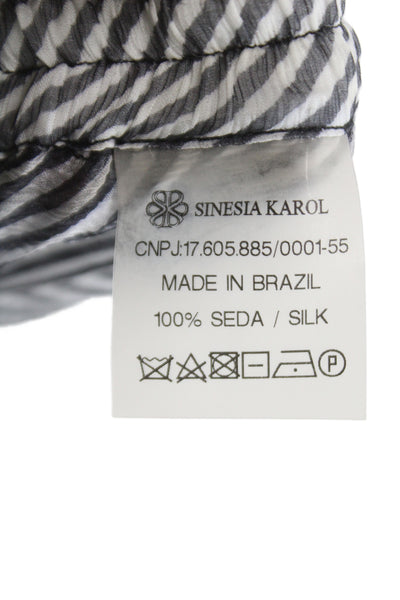 Sinesia Karol Womens Black Striped Silk Palazzo Pants Drawstring Size M