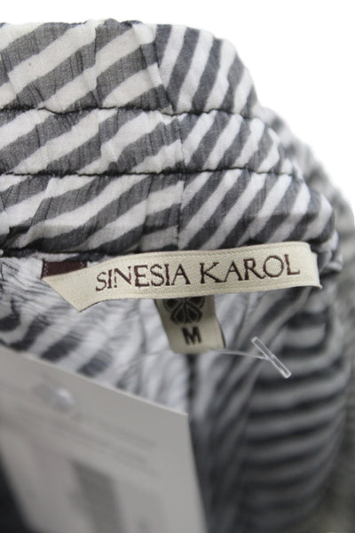 Sinesia Karol Womens Black Striped Silk Palazzo Pants Drawstring Size M