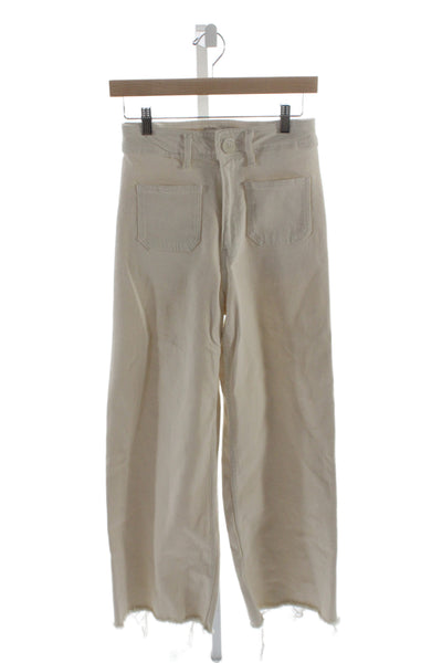 Zara Womens High Rise Wide Leg Jeans Ivory Cotton Blend Size 4