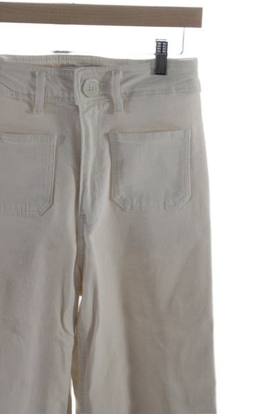 Zara Womens High Rise Wide Leg Jeans Ivory Cotton Blend Size 4
