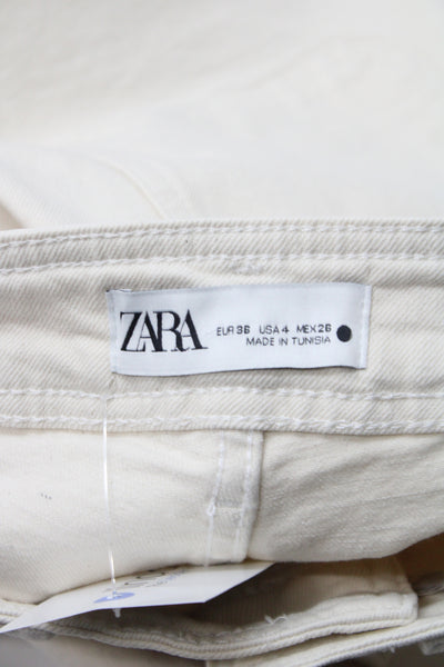 Zara Womens High Rise Wide Leg Jeans Ivory Cotton Blend Size 4