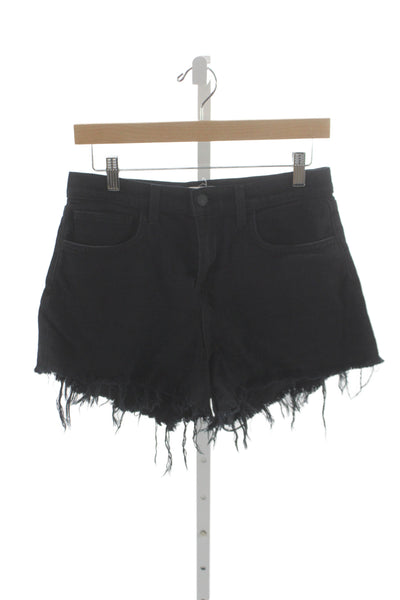 L'Agence Womens Cut-Off Cotton Shorts Black Zip Solid Festival Size 26