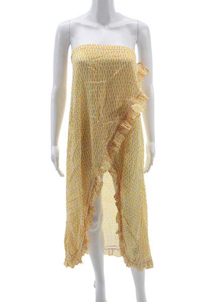 Paloma Blue Women Strapless Silk Wrap Dress Yellow Knee Length Size L
