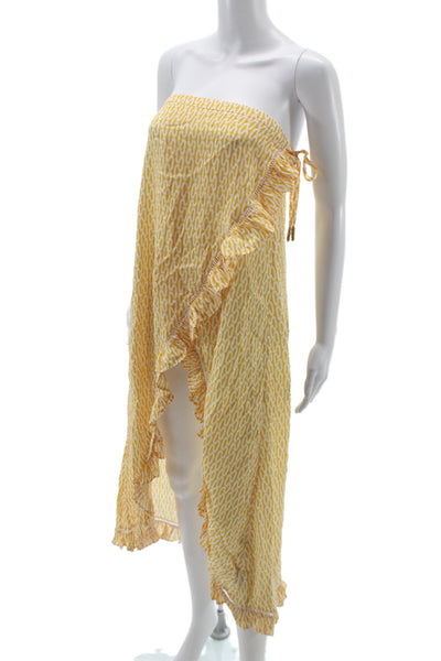 Paloma Blue Women Strapless Silk Wrap Dress Yellow Knee Length Size L
