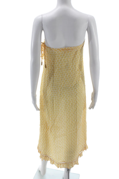 Paloma Blue Women Strapless Silk Wrap Dress Yellow Knee Length Size L