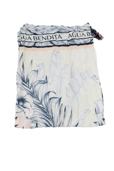 Agua Bendita Womens Floral Print Rectangular Scarf Blue Size 60X40"