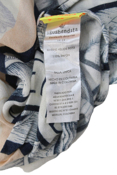 Agua Bendita Womens Floral Print Rectangular Scarf Blue Size 60X40"