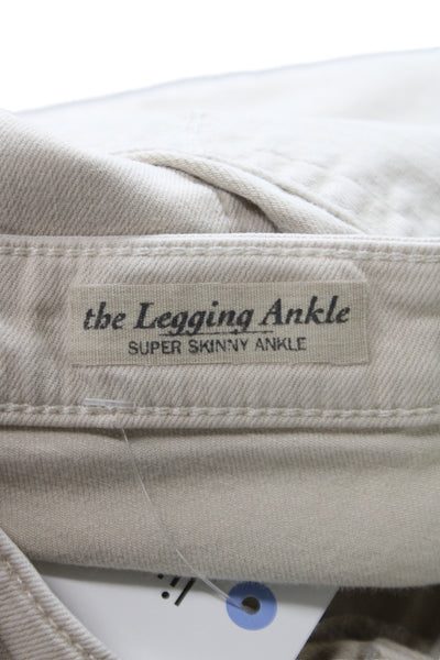 AG Adriano Goldschmied Womens Ankle Jeans Beige Mid Rise Button Size 28