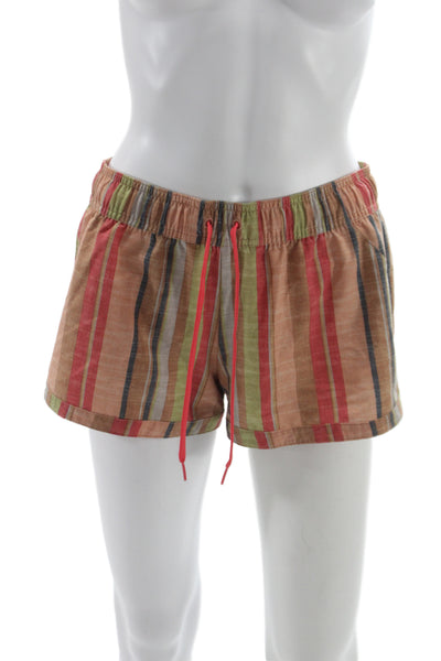 prAna Women Casual Striped Multicolor Cotton Blend Drawstring Shorts Size XS