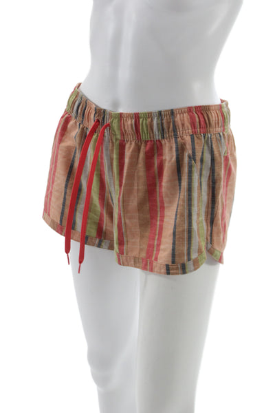 prAna Women Casual Striped Multicolor Cotton Blend Drawstring Shorts Size XS