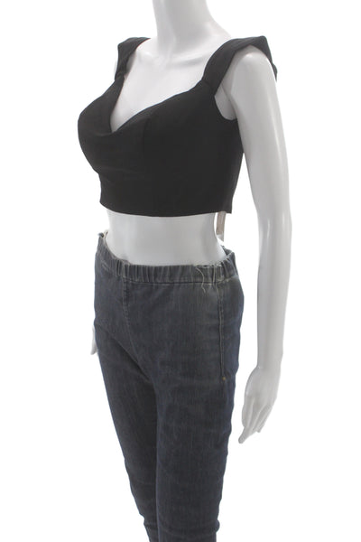 Zoey Grey Womens Cropped Tank Black Sweetheart Neckline Sleeveless Size 10