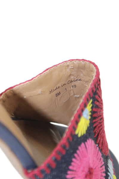Jack Rogers Womens Block Heel Embroidered Denim Slide Sandals Blue Size 8