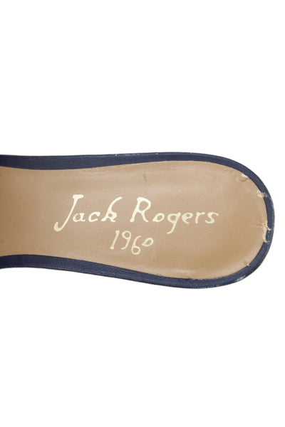 Jack Rogers Womens Block Heel Embroidered Denim Slide Sandals Blue Size 8