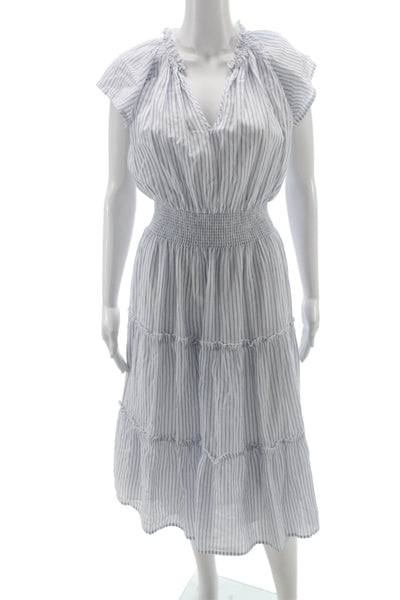 Rails Womens Sundress Blue Striped VNeck Short Sleeve Cotton Full-Length Size XS