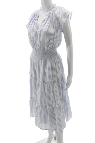 Rails Womens Sundress Blue Striped VNeck Short Sleeve Cotton Full-Length Size XS