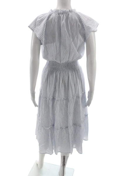 Rails Womens Sundress Blue Striped VNeck Short Sleeve Cotton Full-Length Size XS
